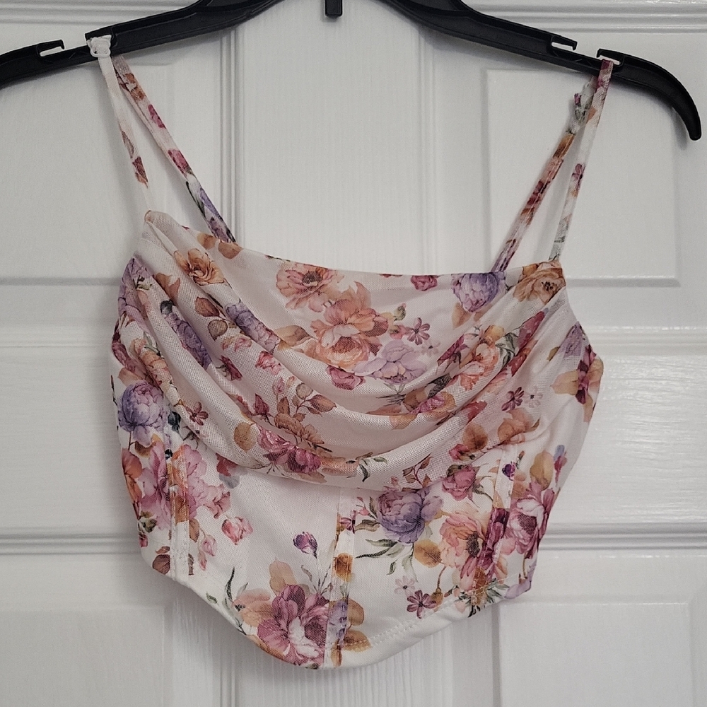 SHEIN Floral Ruched Sleeveless Crop